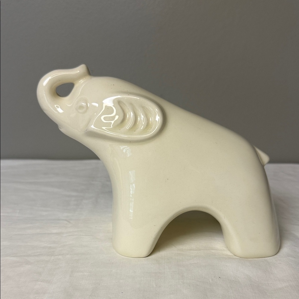 Vintage Ceramic Elephant Figurine Mid Century Style Cream 8.5in